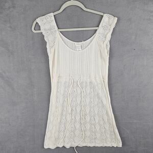 Y2k Vintage Maurices Cream Knit Long Top Medium Sleeveless Lace Trim Tie Waist